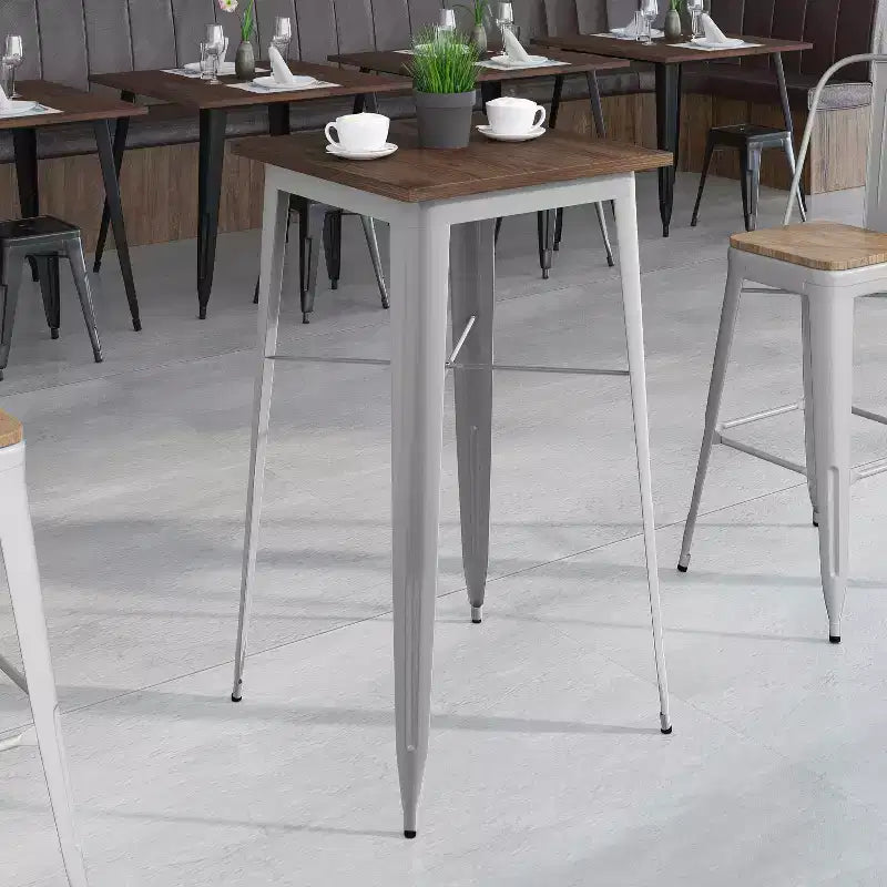 Table de bar d'intérieur carrée en bois/métal de 23,75 po