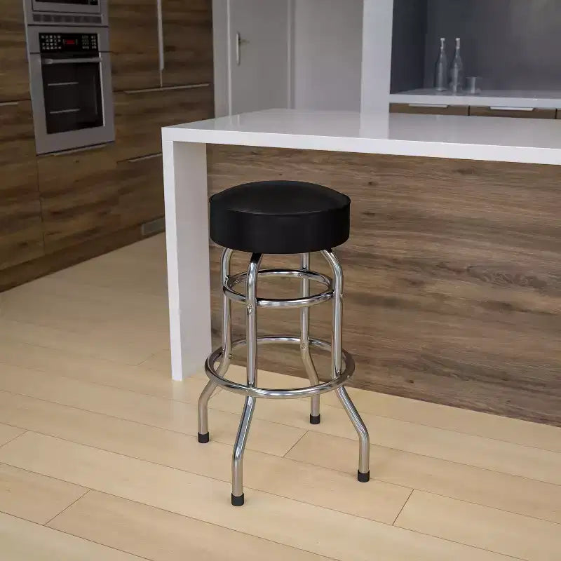 Tabouret de bar/restaurant chromé rétro à double anneau et sans dossier