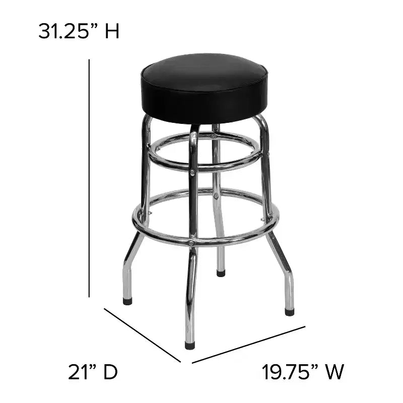 Tabouret de bar/restaurant chromé rétro à double anneau et sans dossier