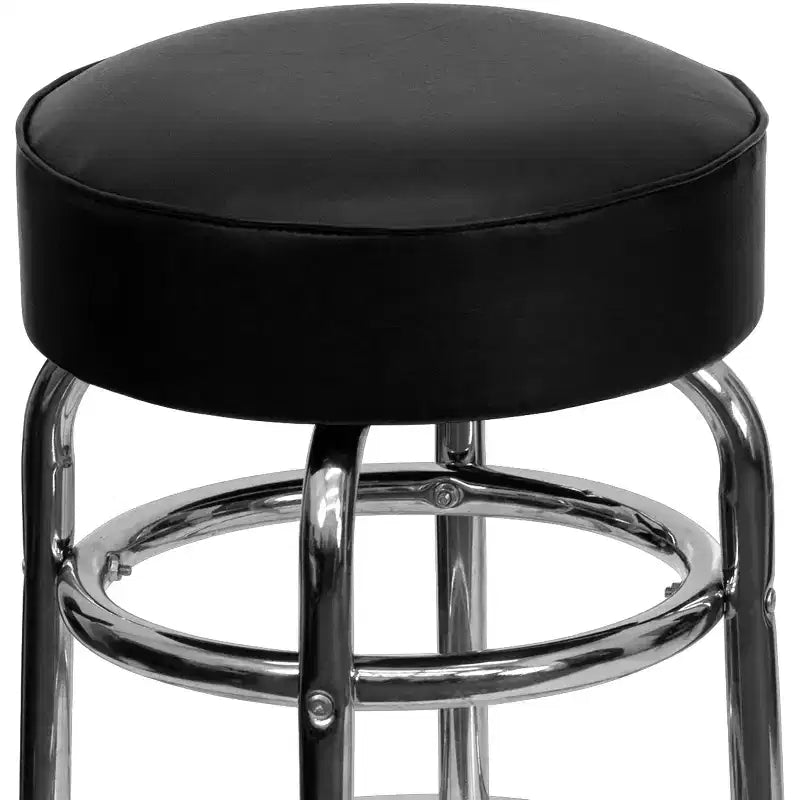 Tabouret de bar/restaurant chromé rétro à double anneau et sans dossier