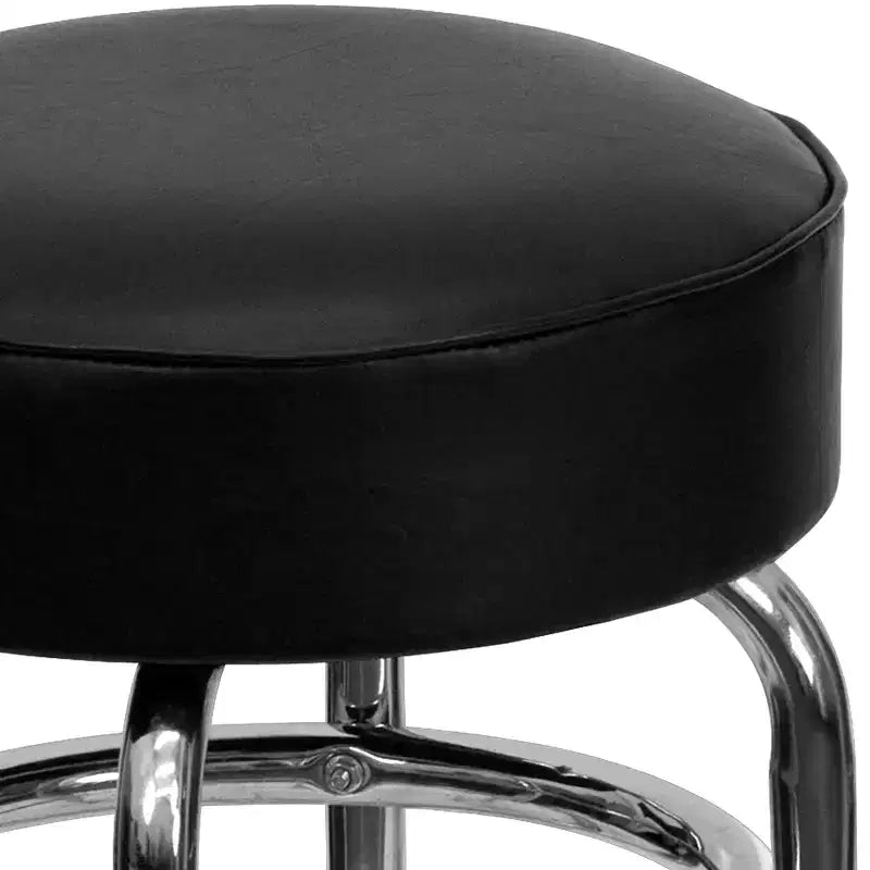 Tabouret de bar/restaurant chromé rétro à double anneau et sans dossier