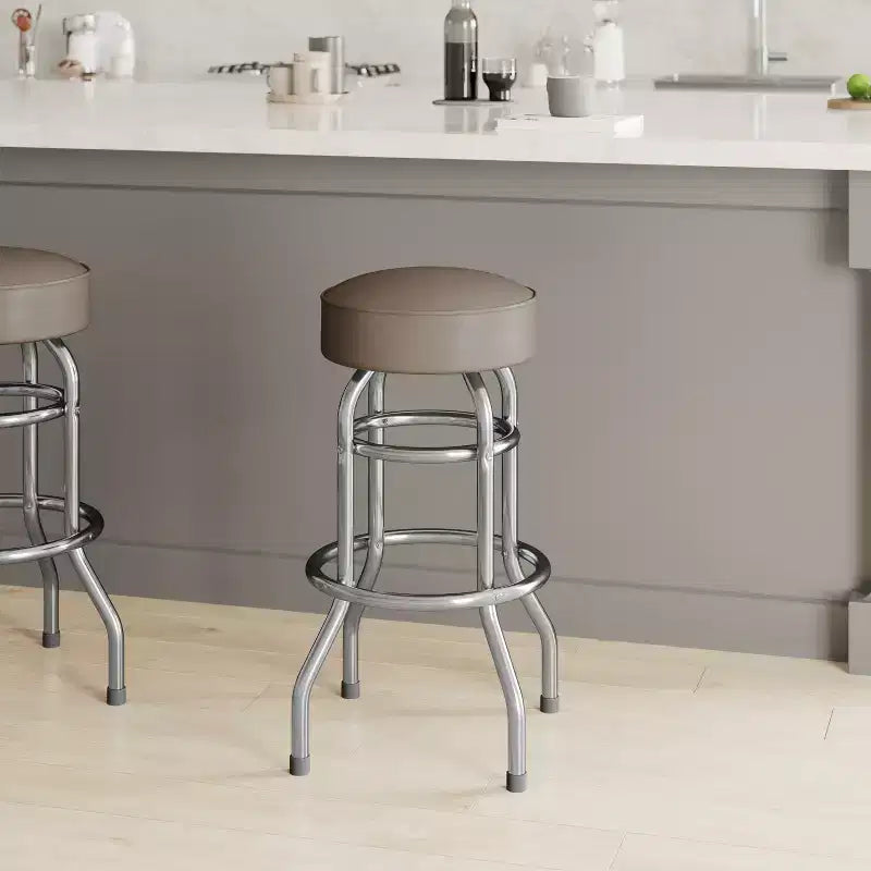 Tabouret de bar/restaurant chromé rétro à double anneau et sans dossier