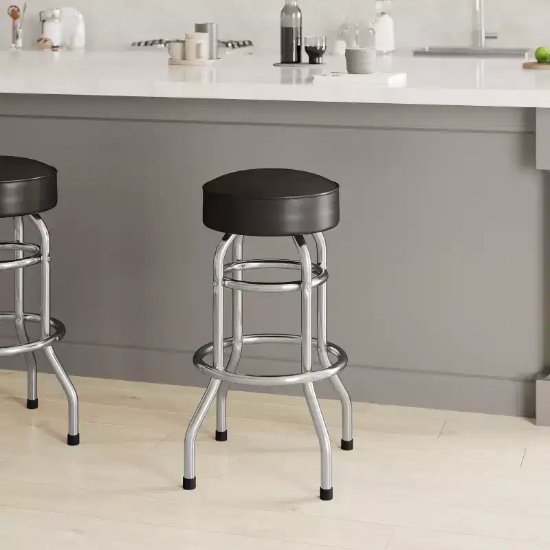 Tabouret de bar/restaurant chromé rétro à double anneau et sans dossier