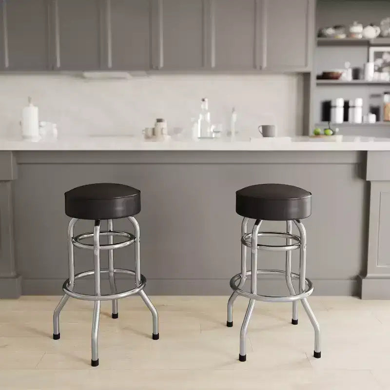 Tabouret de bar/restaurant chromé rétro à double anneau et sans dossier