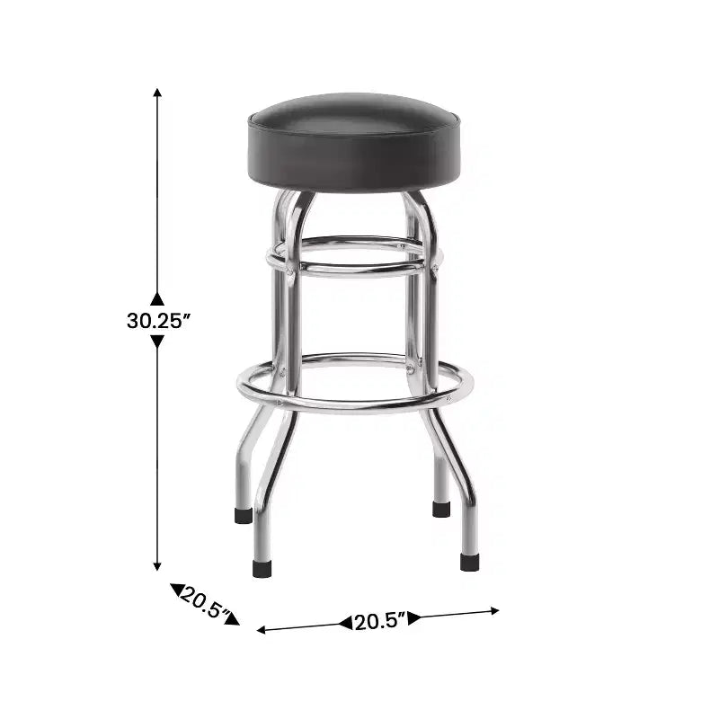 Tabouret de bar/restaurant chromé rétro à double anneau et sans dossier