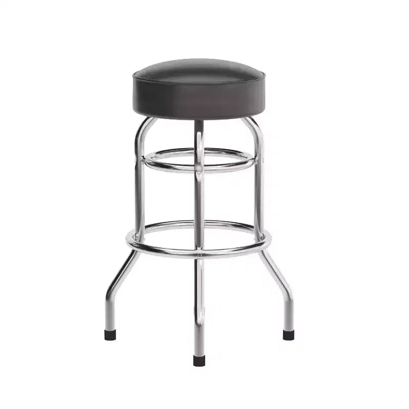 Tabouret de bar/restaurant chromé rétro à double anneau et sans dossier