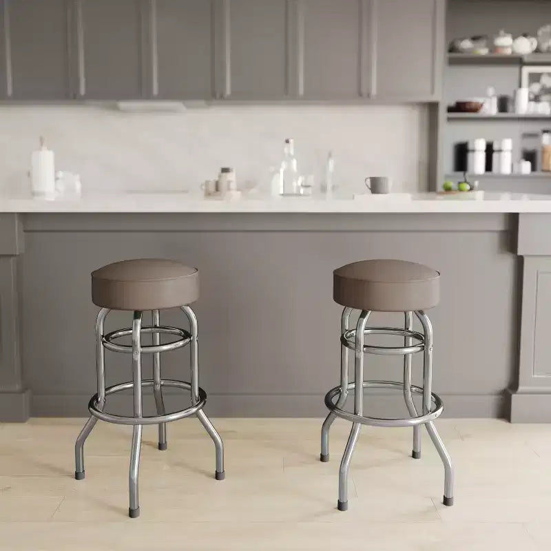Tabouret de bar/restaurant chromé rétro à double anneau et sans dossier