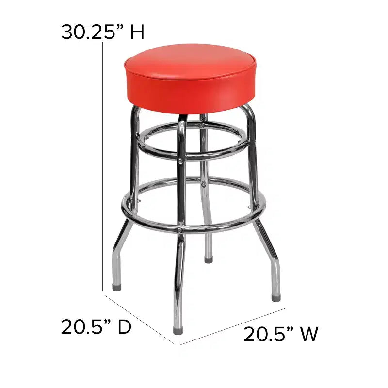 Tabouret de bar/restaurant chromé rétro à double anneau et sans dossier