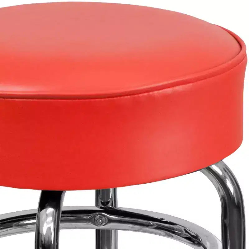 Tabouret de bar/restaurant chromé rétro à double anneau et sans dossier