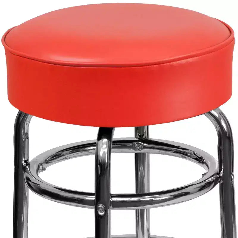 Tabouret de bar/restaurant chromé rétro à double anneau et sans dossier
