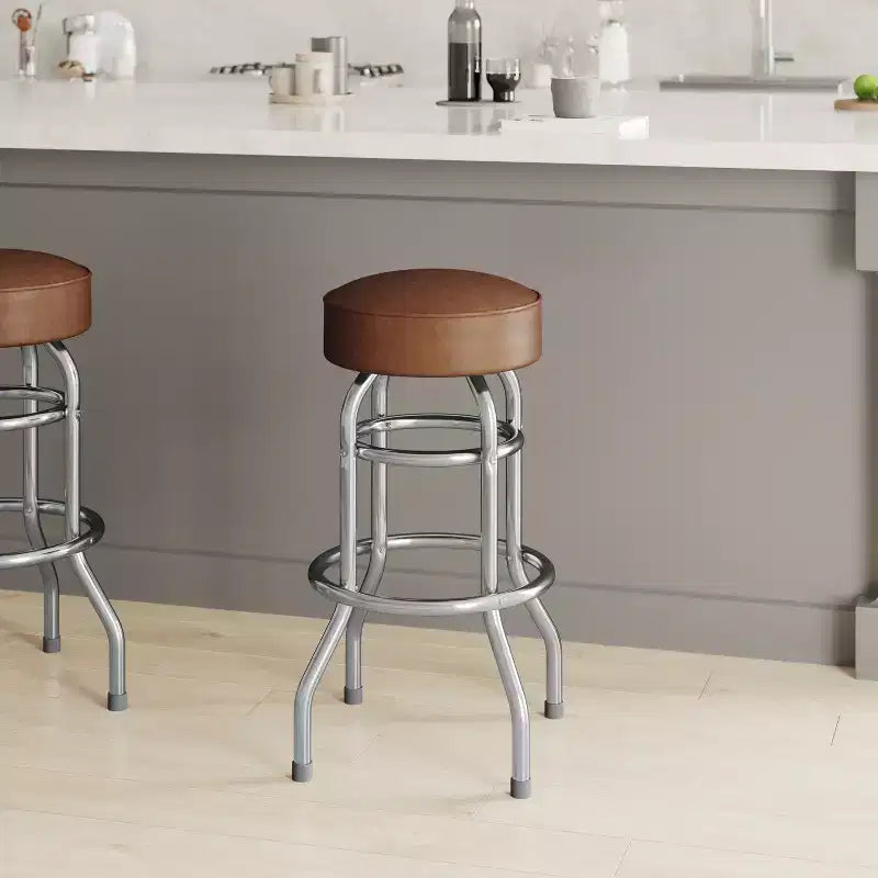 Tabouret de bar/restaurant chromé rétro à double anneau et sans dossier