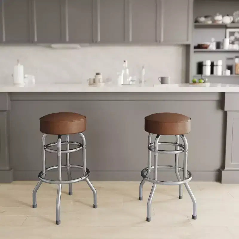 Tabouret de bar/restaurant chromé rétro à double anneau et sans dossier