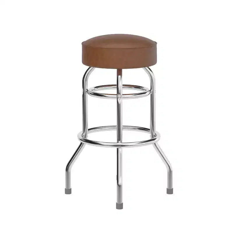 Tabouret de bar/restaurant chromé rétro à double anneau et sans dossier