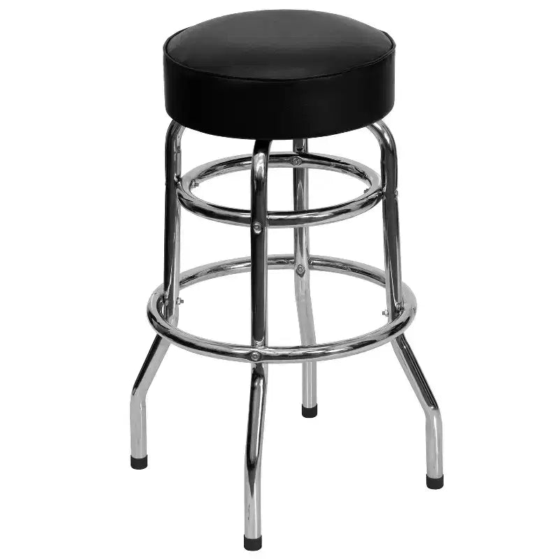 Tabouret de bar/restaurant chromé rétro à double anneau et sans dossier