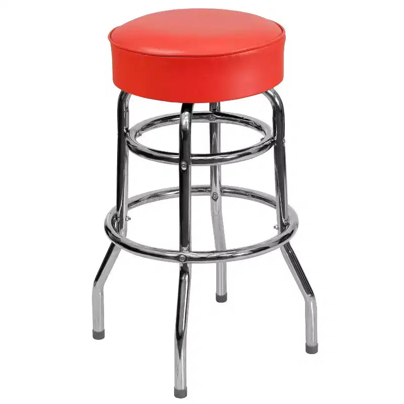 Tabouret de bar/restaurant chromé rétro à double anneau et sans dossier