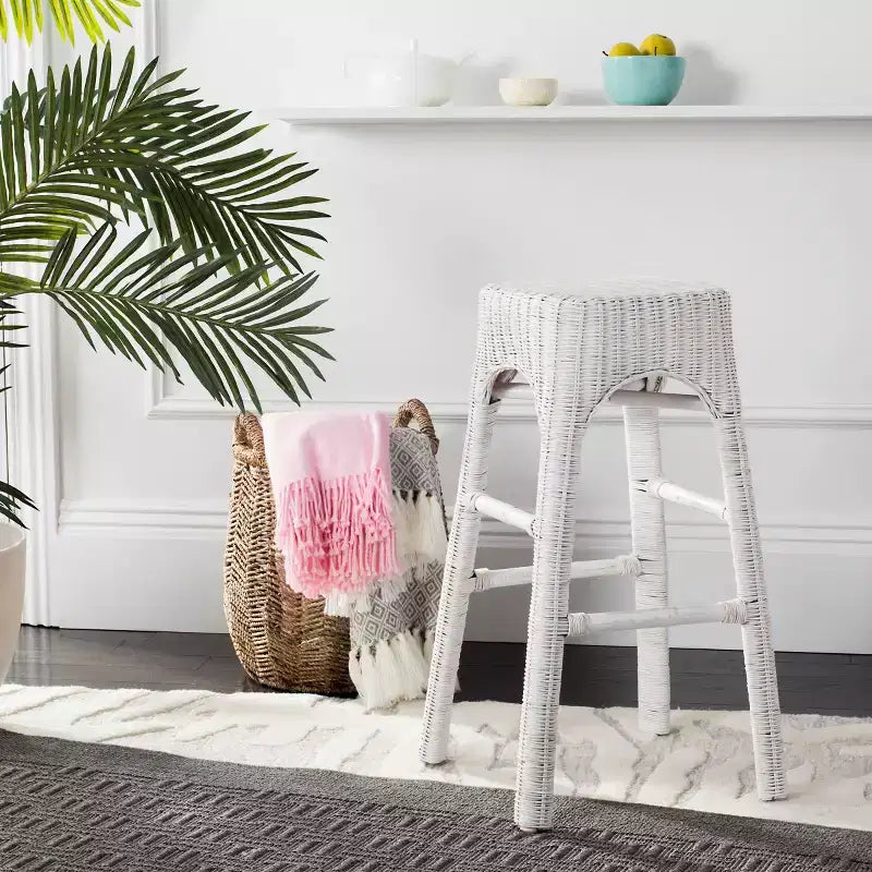 Tabouret de bar en osier - Blanc vieilli