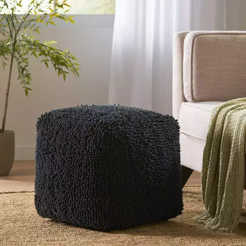 Pouf cube en chenille microfibre moderne