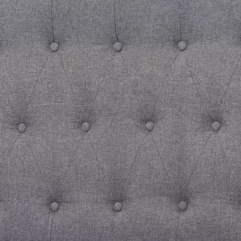 Lit plateforme en tissu et bois Gris/Noyer Marron : Pas de sommier tapissier, Tête de lit capitonnée